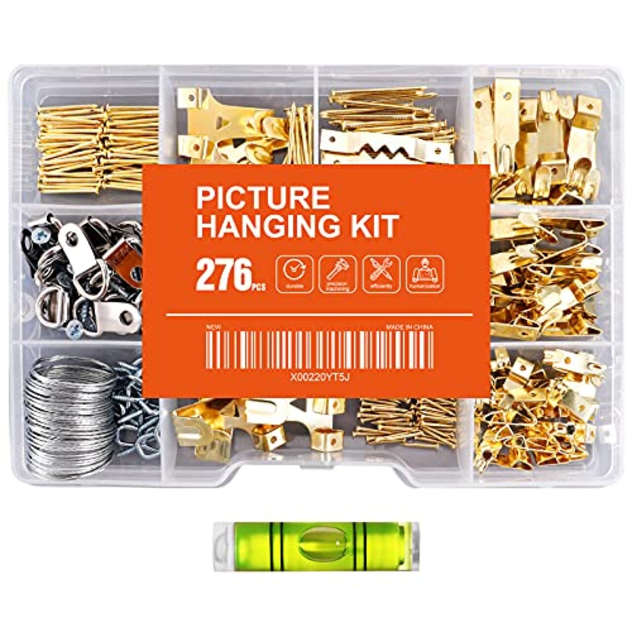 276pcs Picture Hanging Kit, Picture Hanger Assortment, Heavy Duty Frame Hooks with Nails, Hanging Wire, Screw Eyes, D Ring and Sawtooth Hardware for Frames Mounting